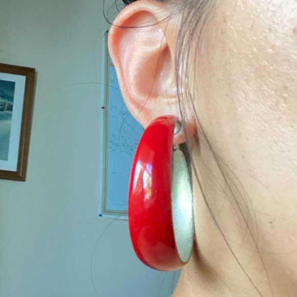 Red Hoop Earrings - Picture 4 of 4